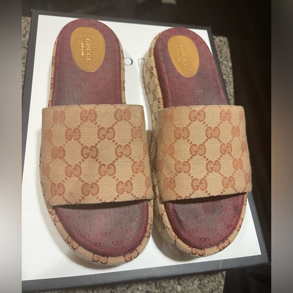 Gucci Angelina Platform GG Logo Sandals Beige Ruggine (Size 41.5) - Picture 3 of 6